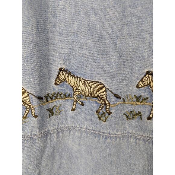 Vintage Studio Collection short sleeve denim shirt zebra giraffe leopard - Picture 7 of 8